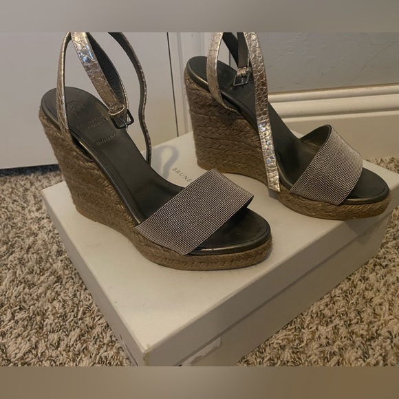 Apres Beach Metallic Leather Espadrille Wedge Sandals - Picture 2 of 4